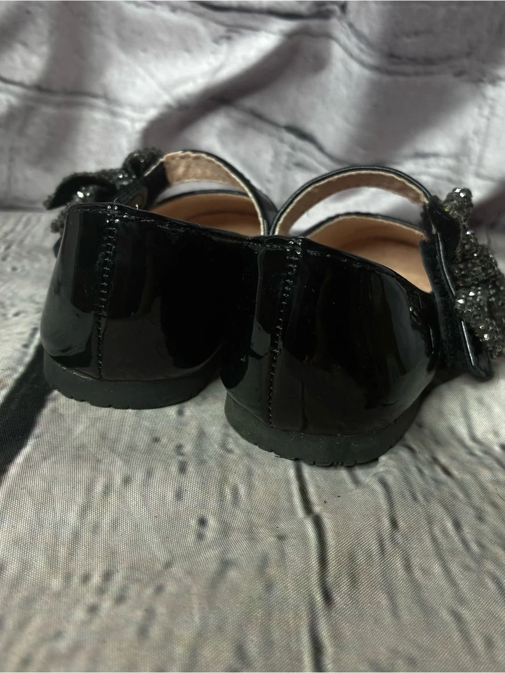 5/$20 Coquette Dark Balletcore Goth Glam Black Patent Mary Janes Glitter Bow‎ 6